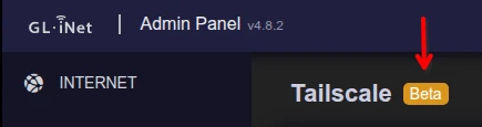 GL.iNet admin panel Tailscale Beta designation.