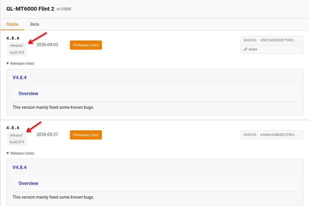 RemoteToHome GL.iNet Community Firmware Mirror listings for GL-MT600 v4.8.4 Stale firmware.